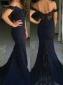 Trumpet/Mermaid Off-the-Shoulder Sleeveless Lace Sweep/Brush Train Satin Dresses