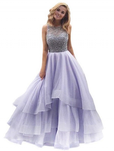 Ball Gown Scoop Sleeveless Floor-Length Beading Organza Dresses [PON1506EV511]