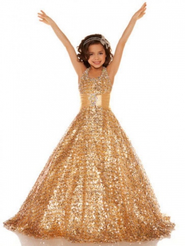 A-line/Princess Halter Sleeveless Sequin Long Sequins Flower Girl Dresses