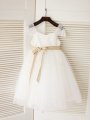 Ball Gown Scoop Sleeveless Sash/Ribbon/Belt Long Tulle Dresses