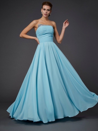 Sheath/Column Strapless Beading Sleeveless Long Chiffon Dresses