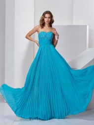 A-Line/Princess Sleeveless Sweetheart Long Beading Chiffon Dresses