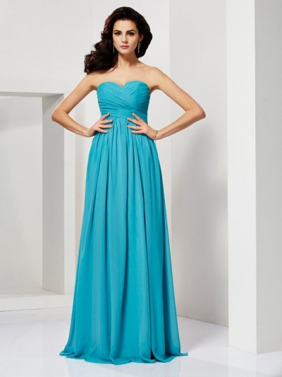 A-Line/Princess Pleats Sweetheart Sleeveless Long Chiffon Dresses [40241]