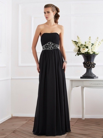 A-Line/Princess Strapless Sleeveless Beading Long Chiffon Dresses