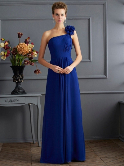 A-Line/Princess One-Shoulder Sleeveless Pleats Long Chiffon Dresses [40351]