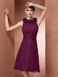 A-Line/Princess High Neck Sleeveless Hand-Made Flower Short Chiffon Bridesmaid Dresses