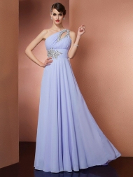 A-Line/Princess One-Shoulder Sleeveless Applique Beading Long Chiffon Dresses