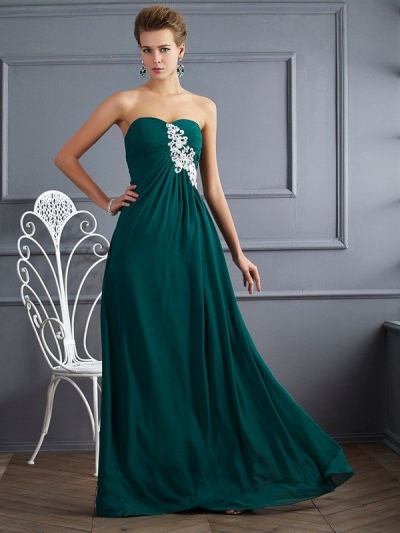 Sheath/Column Sweetheart Sleeveless Beading Long Chiffon Dresses [40576]