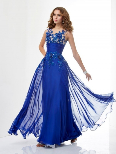 A-Line/Princess High Neck Sleeveless Beading Long Chiffon Dresses [40617]