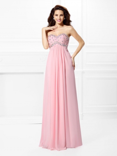 A-Line/Princess Sweetheart Beading Sleeveless Long Chiffon Dresses [50087]