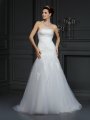 Sheath/Column Strapless Lace Sleeveless Long Satin Wedding Dresses