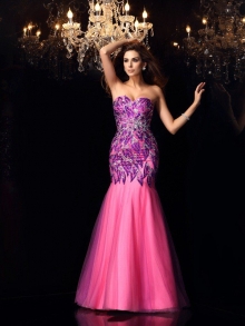 Trumpet/Mermaid Sweetheart Beading Sleeveless Long Net Dresses