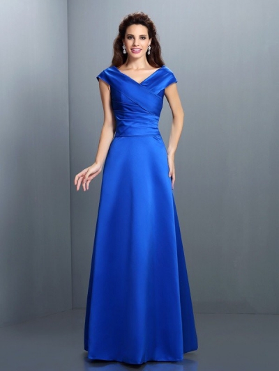 A-Line/Princess V-neck Sleeveless Long Satin Dresses [50382]