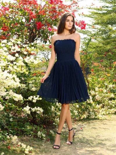 A-Line/Princess Strapless Pleats Sleeveless Short Chiffon Bridesmaid Dresses [50398]