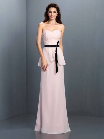 Sheath/Column Sweetheart Sash/Ribbon/Belt Sleeveless Long Chiffon Bridesmaid Dresses [50544]