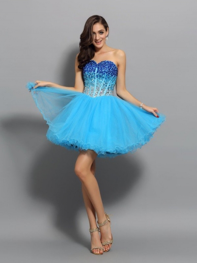 A-Line/Princess Sweetheart Ruffles Sleeveless Short Satin Cocktail Dresses [50756]