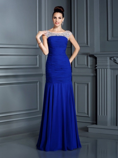 Trumpet/Mermaid Scoop Beading Sleeveless Long Chiffon Dresses [50804]