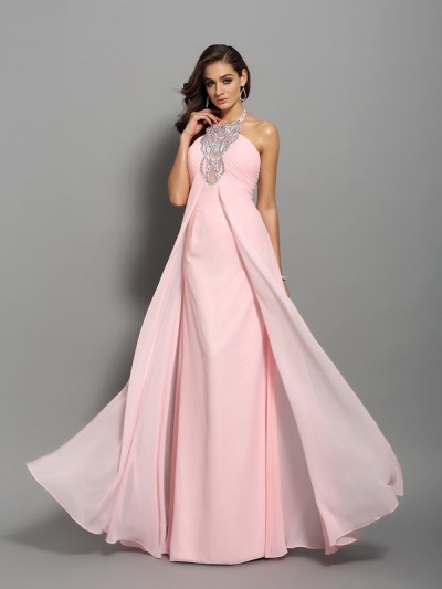 Sheath/Column High Neck Beading Sleeveless Long Chiffon Dresses