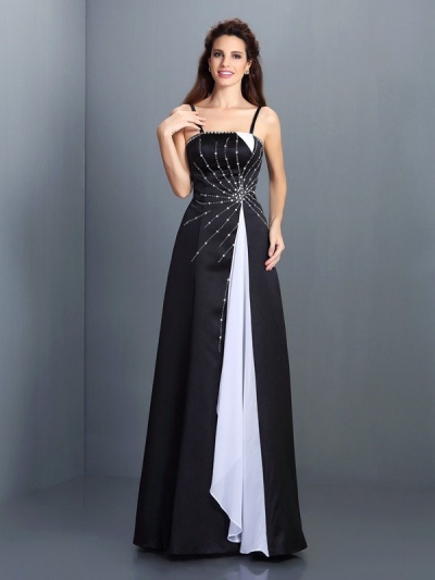 A-Line/Princess Spaghetti Straps Sleeveless Long Chiffon Dresses [50940]