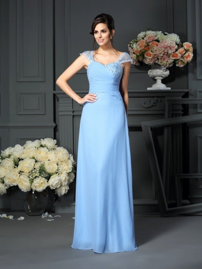 Sheath/Column Straps Pleats Sleeveless Long Chiffon Mother of the Bride Dresses [50984]