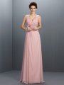 A-Line/Princess V-neck Beading Sleeveless Long Chiffon Dresses