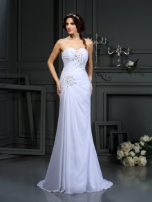 Sheath/Column Sweetheart Beading Sleeveless Long Chiffon Wedding Dresses