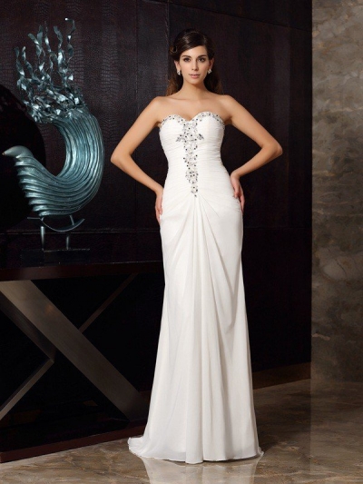 Trumpet/Mermaid Sweetheart Beading Sleeveless Long Chiffon Dresses [51078]