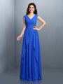 A-Line/Princess V-neck Beading Pleats Sleeveless Long Chiffon Dresses