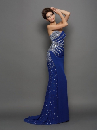 Trumpet/Mermaid Sweetheart Rhinestone Sleeveless Long Chiffon Dresses