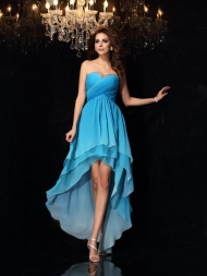 A-Line/Princess Sweetheart Ruched Sleeveless High Low Chiffon Dresses