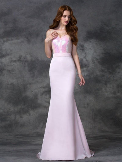 Trumpet/Mermaid Sweetheart Beading Sleeveless Long Satin Chiffon Bridesmaid Dresses [60002]