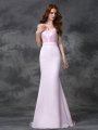 Trumpet/Mermaid Sweetheart Beading Sleeveless Long Satin Chiffon Bridesmaid Dresses