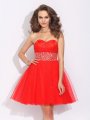 A-Line/Princess Sweetheart Rhinestone Sleeveless Short Net Dresses