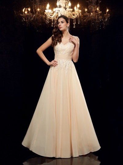 A-Line/Princess Straps Applique Sleeveless Long Chiffon Mother of the Bride Dresses [60505]