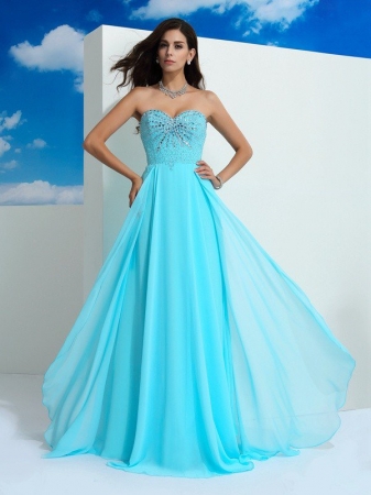 A-Line/Princess Sweetheart Beading Sleeveless Long Chiffon Dresses