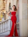 Trumpet/Mermaid Strapless Sleeveless Sweep/Brush Train Beading Satin Dresses