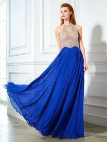 A-Line/Princess Scoop Sleeveless Floor-Length Crystal Chiffon Dresses