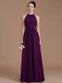 A-Line/Princess Halter Sleeveless Ruched Floor-Length Chiffon Bridesmaid Dresses