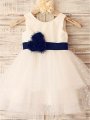 A-line/Princess Sleeveless Scoop Hand-made Flower Tea-Length Organza Flower Girl Dresses