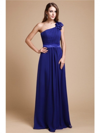 A-Line/Princess One-Shoulder Sleeveless Ruffles Long Chiffon Dresses