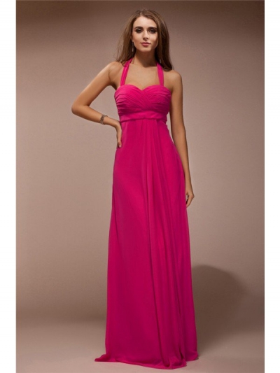 Sheath/Column Halter Sleeveless Long Ruffles Chiffon Bridesmaid Dresses [N13ZYDRESS110]