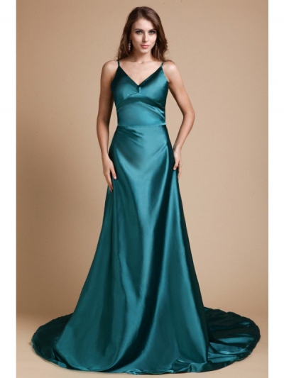 A-Line/Princess Spaghetti Straps Sleeveless Long Ruffles Elastic Woven Satin Dresses [N13ZYDRESS15]