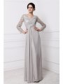 Sheath/Column V-neck Long Sleeves Lace Long Chiffon Dresses