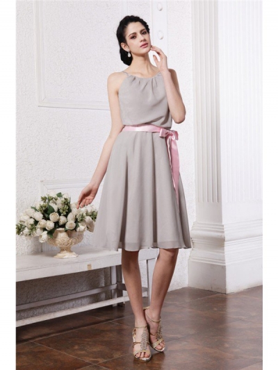 Sheath/Column Scoop Sleeveless Sash Short Chiffon Bridesmaid Dresses [N13ZYDRESS186]