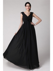 Sheath/Column V-neck Sleeveless Pleats Long Chiffon Dresses