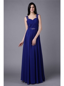 A-Line/Princess Straps Sleeveless Beading Long Chiffon Dresses