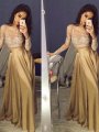 A-Line/Princess Long Sleeves Scoop Satin Applique Floor-Length Two Piece Dresses