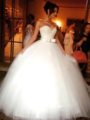 Ball Gown Bowknot Sweetheart Tulle Sleeveless Floor-Length Wedding Dresses