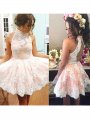 A-Line/Princess Sleeveless High Neck Lace Short/Mini Dresses