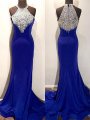 Trumpet/Mermaid Halter Sleeveless Sweep/Brush Train Beading Satin Dresses